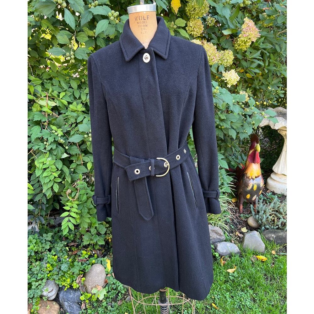 COACH 100% Camel Hair Coat W/Detachable Belt, Black, Size 8